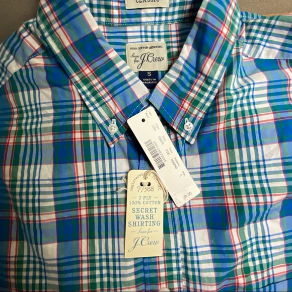 NWT Men’s J.Crew Secret Wash Plaid Shirt Classic Fit Long Sleeve - Picture 4 of 4